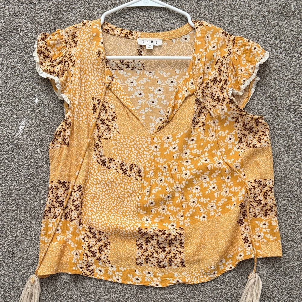 THML Mustard Patchwork Floral Blouse